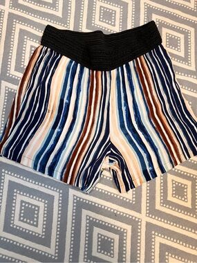 Robert Louis High-Waist Striped Boho Shorts in Black, Navy, White & Brown